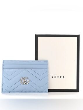 Gucci Porcelain Blue GG Logo Marmont Card Holder